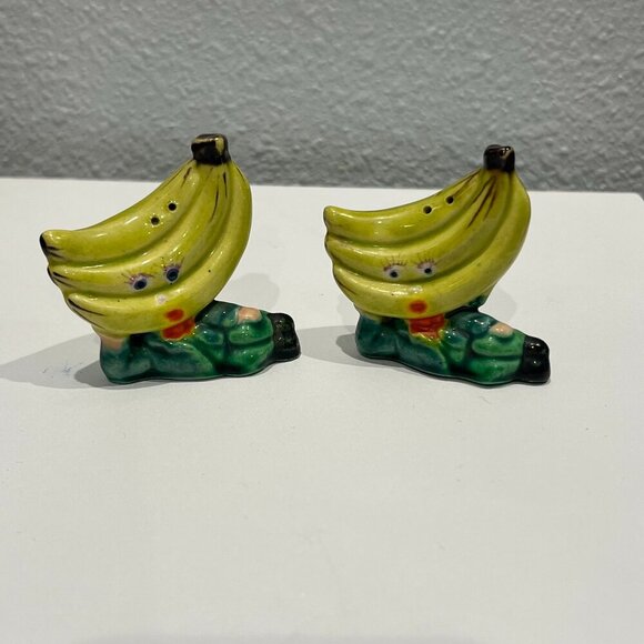 Banana Head Anthropomorphic Salt Pepper Shaker Set Made In Japan Vintage Kitsch - Picture 1 of 4